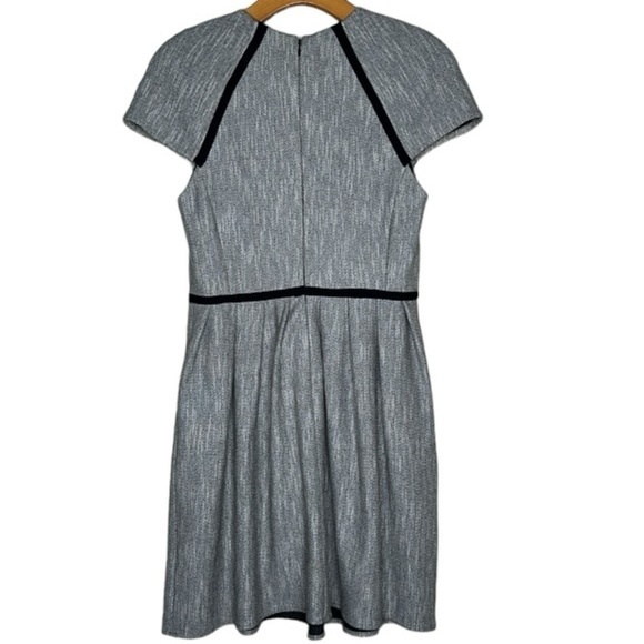 Tibi Herringbone Tweed Pleated Black Ivory Mini Cap Sleeve Dress Size 2 - Picture 7 of 14